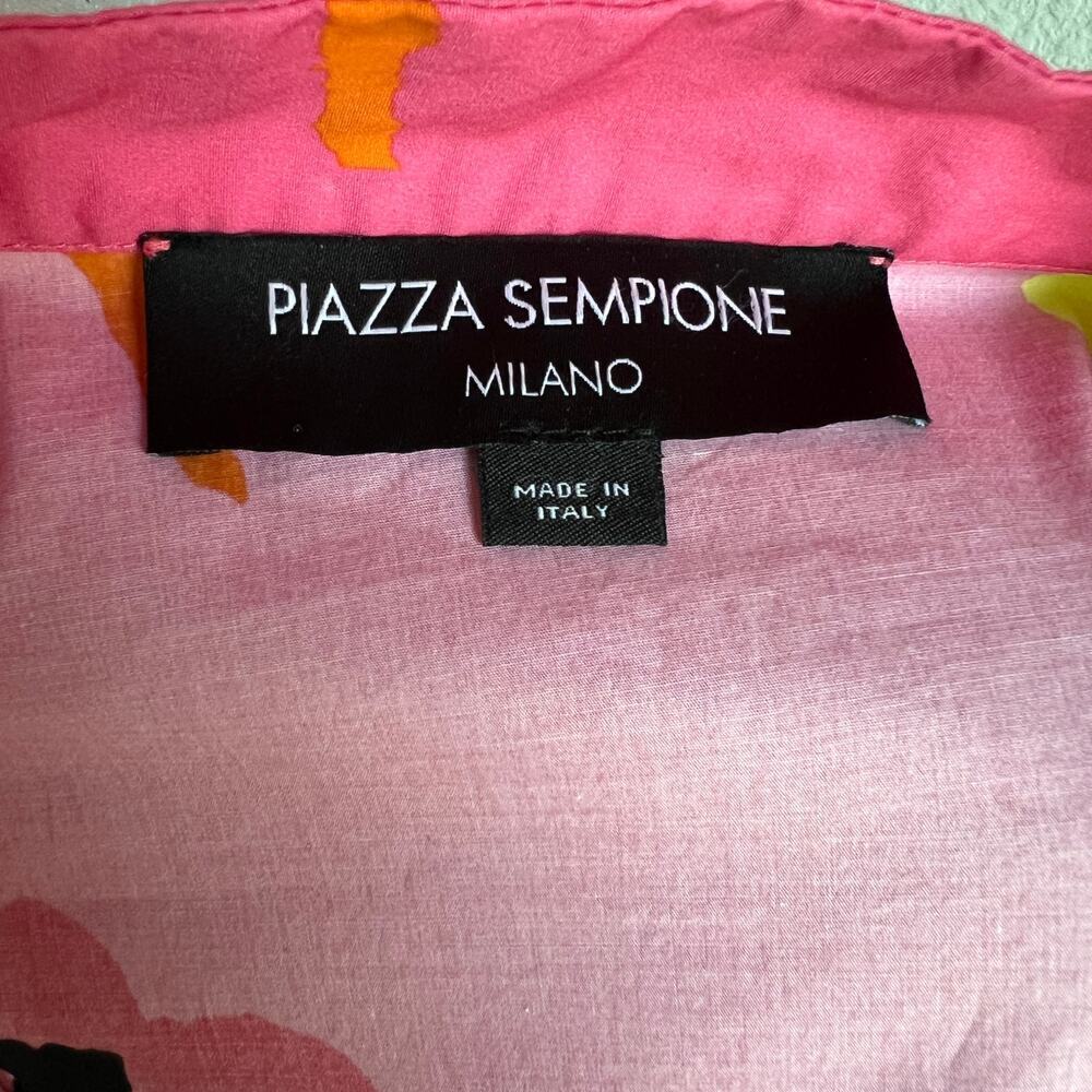 Piazza Sempione Milano Pink Floral Poplin Midi Dress Women's IT 48 US 12 Belted - Picture 13 of 15